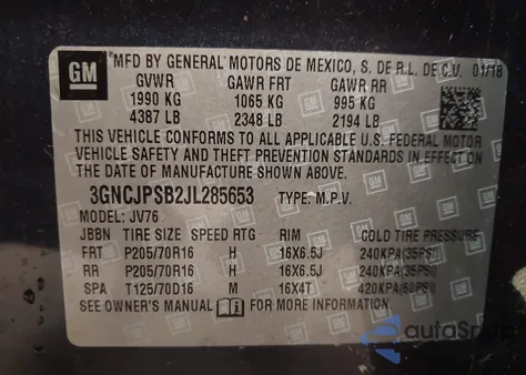 2018 Chevrolet Trax Lt from USA, damaged, VIN 3GNCJPSB2JL285653